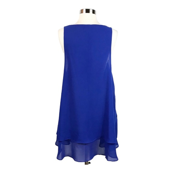MILLAU Chiffon Blue Shift Swing Dress Sheer Layers Scoop Neck Sleeveless Medium - Picture 2 of 7
